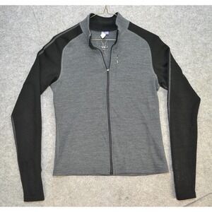 Ibex Jacket Womens Medium Gray‎ Black Merino Wool Full Zip Thumbholes Pullover